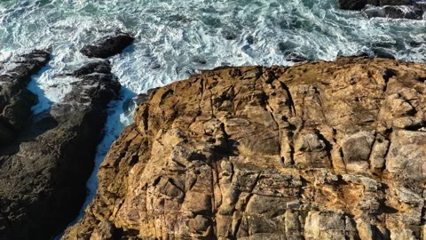 Rocky Cliffs With Splashes And Foam Waves Breaks Stock Footage 256771706