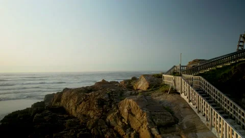 Rocky Cliffs With Staircase At The Viewing Point Stock Footage 227305431