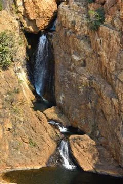 Rocky Cliffs Waterfall Cascade With Pools Stock Photos
