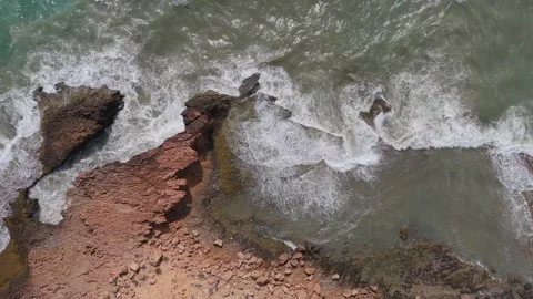 Rocky coast with slow-motion waves crashing. Majestic footage shows the pow.. Stock Footage 280395031
