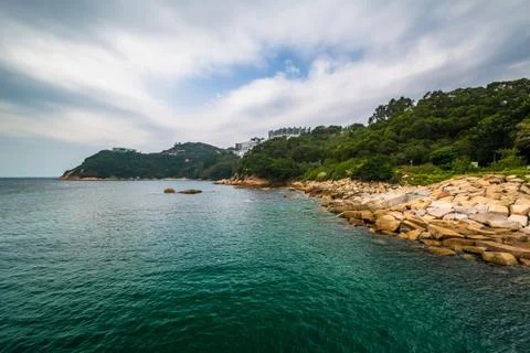 Rocky coast at Stanley, on Hong Kong Island, Hong Kong. Stock Photos