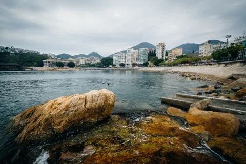 Rocky coast at Stanley, on Hong Kong Island, Hong Kong. Stock Photos