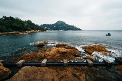 Rocky coast at Stanley, on Hong Kong Island, Hong Kong. Stock Photos