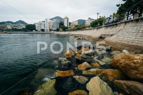 Rocky coast at Stanley, on Hong Kong Island, Hong Kong. Stock Photos