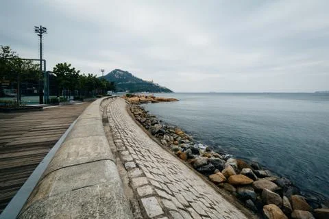 Rocky coast at Stanley, on Hong Kong Island, Hong Kong. Stock Photos