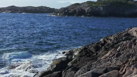Rocky Coastal Cliffs and Ocean Waves Lofoten Norway Stock Footage 339036814