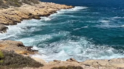 Rocky Coastline with Ocean Waves Stock Footage 305659646