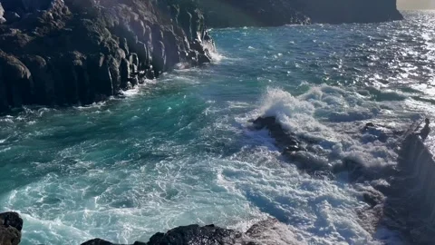 Rocky Coastline with Ocean Waves Stock Footage 308220681