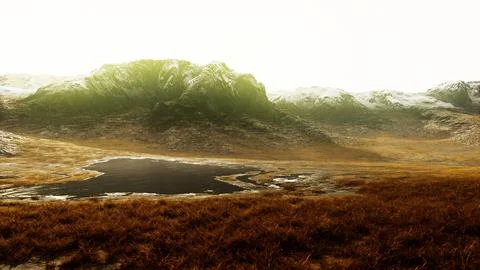 Rocky desert landscape with sparse vegetation and mountains peaks 스톡 일러스트