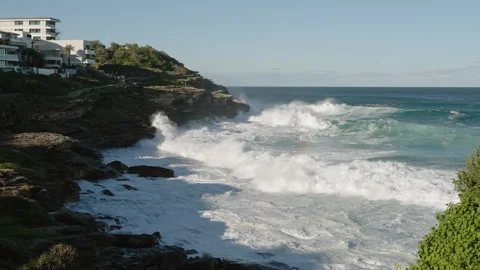 Rocky harbour with waves Stock Footage 298344087