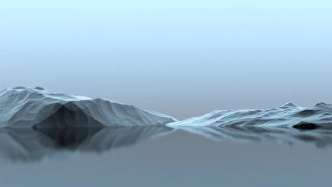 A rocky, icy mountain horizon between water and the sky, animation. 3D render Stock Footage 346083055