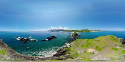 Rocky island in the sea. Equirectangular panoramic. 8k Video. 스톡 동영상 202246621