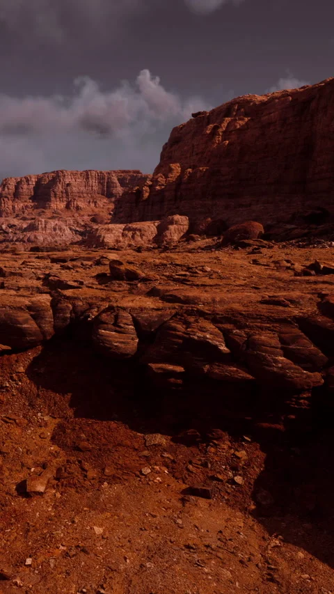 Rocky landscape in a desert area with distant cliffs and cloudy sky Stock Footage 341040429