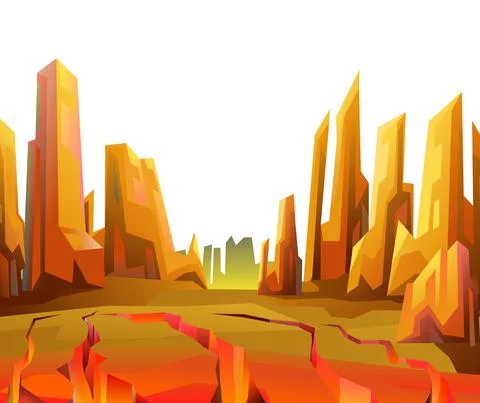 Rocky landscape. Sharp stone cliffs. Cracks in earth crust. Isolated on white Stock Illustration