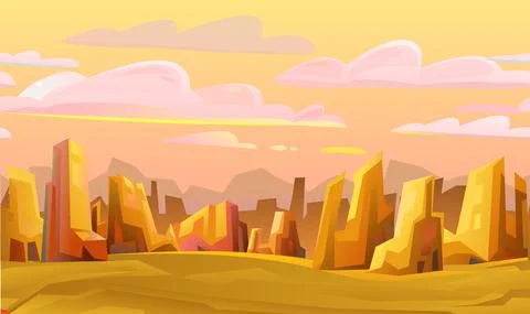 Rocky landscape. Sharp stone cliffs. View of an uninhabited planet. Horizonta Stock Illustration