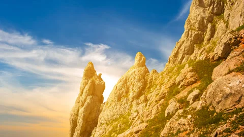 Rocky mount slope at the dramatic sunset Stock Footage 241501181