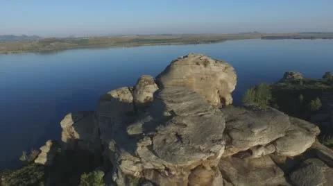 Rocky mountain on the lake Stock Footage 58091235