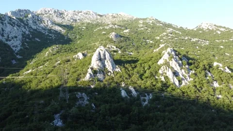 Rocky mountain landscape of Velebit range in Croatia - aerial drone view Stock Footage 320433491