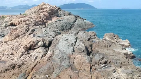 Rocky Mountain with ocean view Drone Shot Stock Footage 136878255