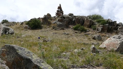 Rocky mountain peak against a cloudy sky. Stock Footage 89677380