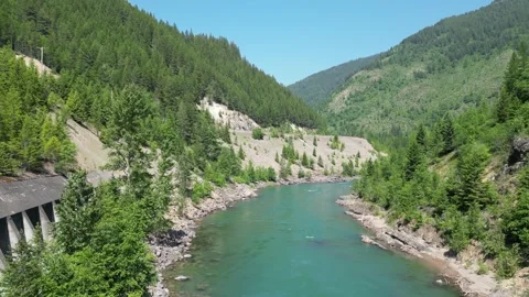 Rocky Mountain River and Train Tunnel Video stock 245392491