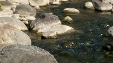 A rocky mountain river flowing clear in the dry season Stock-Footage 323040391