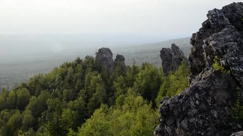 Rocky mountain scenery landscape, view from top of mountain, Russia, Ural Stock Footage 66796826