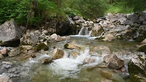 Rocky mountain stream after sunset in summer Video stock 260932534