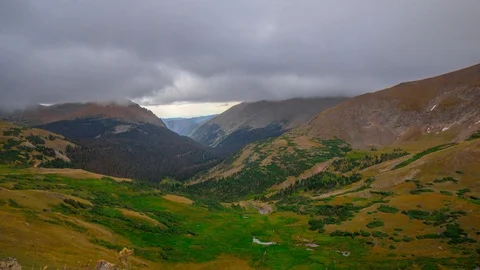 Rocky Mountain Summit 14'er Cloud Rush With Valley Time Lapse, Timelapse, Tim Stock Footage 129351458