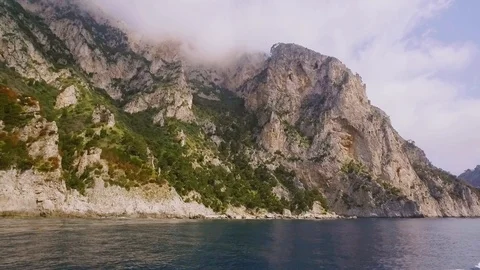 Rocky Mountains cliff and clouds landscape travel view of sailing boat 스톡 동영상 108729467