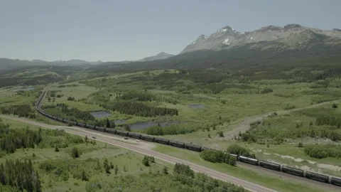 Rocky Mountains with Train Stock Footage 158405058