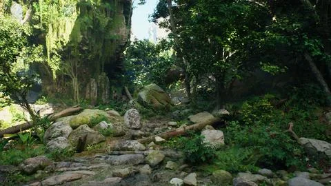 Rocky Path Amidst Forest Stock Illustration