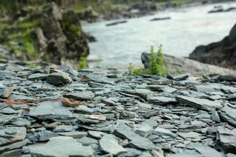 Rocky path on the background of the river Stock Photos