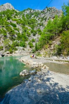 Rocky path through mountain river in Goynuk Canyon, Turkey Stock Photos