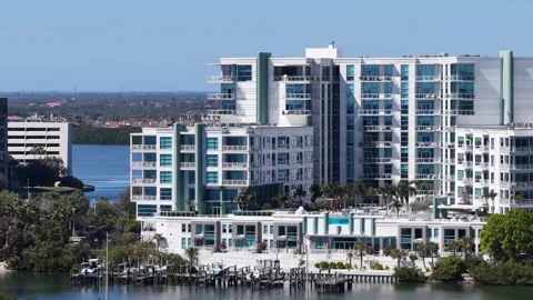 Rocky Point Condominium Pool and Boat Docks on Old Tampa Bay Stock Footage 329443875