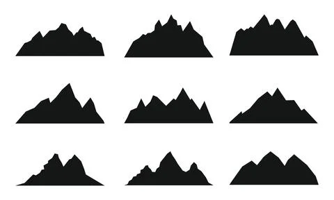 Rocky range landscape black shape. Hiking mountains Stock Illustration