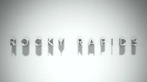 Rocky rapids 3D title animation white text on a white background Stock Footage 299428291
