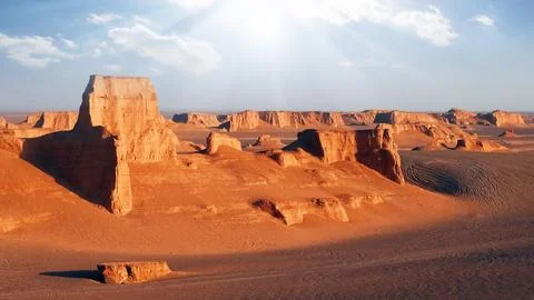 Rocky red formations in the Dasht e Lut desert. Nature of Iran. Persia. Stock Photos