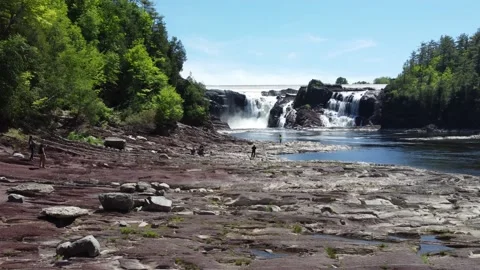 Rocky River Bed and Big Waterfalls, Chaudière Falls, Quebec City Stock Footage 158335238