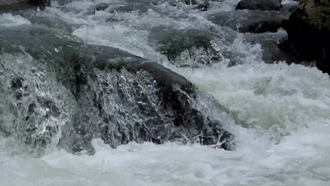 Rocky river cascade with fast and clear water flow Stock Footage 297657114