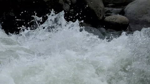 Rocky river cascade with fast and clear water flow #10 Video stock 297657129