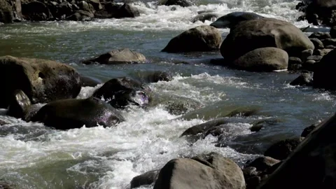 A rocky river flow that still looks natural in the countryside Video stock 287994646