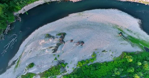 A rocky river in the middle of a forest in 4K. Aerial view of tranquil river  Stock Footage 198019876