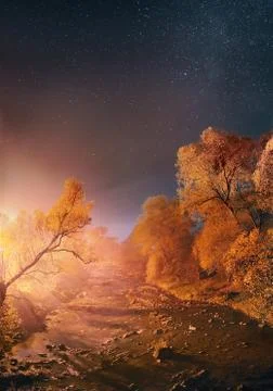 Rocky river at night Stock Photos
