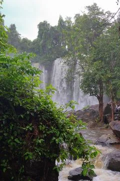 Rocky River Rapids and Waterfall in Phnom Kulen National Park, Cambodia Stock Photos