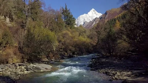 A rocky river with trees on the side of a mountain 스톡 동영상 156845896