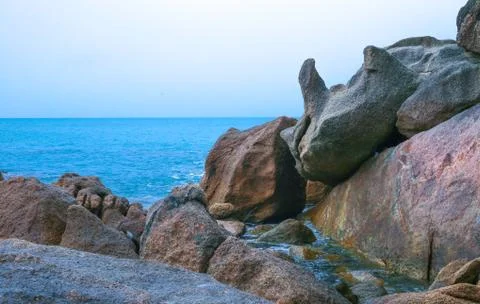 Rocky seashore in asia Stock Photos