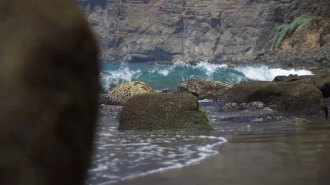 Rocky seashore washed by the waves Stock Footage 71480731