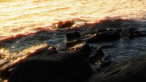 Rocky seaside at sunset Video stock 260412005