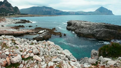Rocky seaside under soft light Stock Footage 55442240